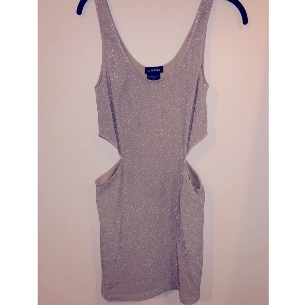 Bebe Nude / Beige Sparkle Mini Dress Medium / Large